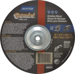 Norton - 9" Wheel Diam, 1/4" Wheel Thickness, Type 27 Depressed Center Wheel - Aluminum Oxide, 6,600 Max RPM, Compatible with Angle Grinder - USA Tool & Supply