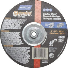 Norton - 9" Wheel Diam, 1/4" Wheel Thickness, Type 27 Depressed Center Wheel - Aluminum Oxide, 6,600 Max RPM, Compatible with Angle Grinder - USA Tool & Supply