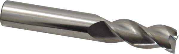 SGS - 1/2", 1-1/4" LOC, 1/2" Shank Diam, 3-1/4" OAL, 3 Flute, Solid Carbide Square End Mill - Single End, Uncoated, Spiral Flute, 38° Helix, Right Hand Cut, Right Hand Flute, Series 43 - USA Tool & Supply