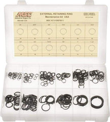 Made in USA - 300 Piece, 1/4 to 1-1/4", Steel, Snap External Retaining Ring Assortment - Includes Compartmented Case - USA Tool & Supply