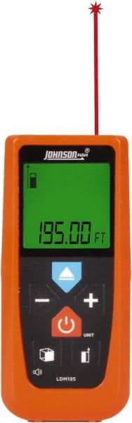 Johnson Level & Tool - 0.05 m to 59.44 m Distance Range, Laser Distance Finder - 2 AAA Alkaline Batteries, Accurate to 1/16 Inch - USA Tool & Supply