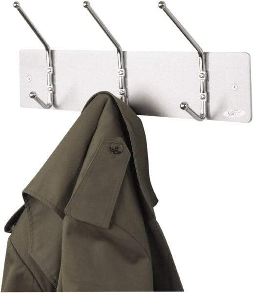 Safco - 3 Hooks, 18" Long x 3-3/4" Deep, Metal Wall/Door Hat/Coat Hook - 7" High - USA Tool & Supply