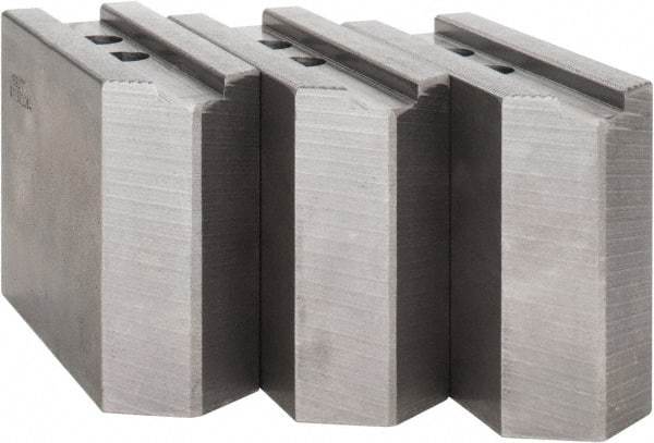 Abbott Workholding Products - 12" & Up Chuck Capacity, 1.5mm x 60° Serrated Attachment, Square Soft Lathe Chuck Jaw - 3 Jaws, Steel, 1.1811" Btw Mount Hole Ctrs, 5-1/2" Long x 2" Wide x 4" High, 0.8268" Groove, 0.6299" & 16mm Fastener - USA Tool & Supply