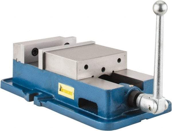 Interstate - 6" Jaw Width, 5-29/32" Jaw Opening Capacity, Horizontal Stationary Machine Vise - Manual Operation, 7,875 Lb Capacity, 1 Station, 16.85" Long x 4.72" High x 1-1/2" Deep, 1-1/2" Jaw Height, Cast Iron - USA Tool & Supply