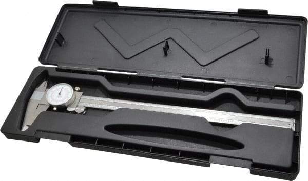 Value Collection - 0mm to 12" Range, 0.001" and 0.02 mm Graduation, 0.1" per Revolution, Dial Caliper - White Face, 2.5" Jaw Length - USA Tool & Supply