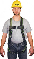 Miller - 400 Lb Capacity, Size Universal, Full Body Construction Safety Harness - Elastomer, Tongue Leg Strap, Mating Chest Strap, Green/Black - USA Tool & Supply