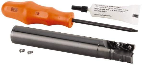 Kennametal - 1-1/4" Cut Diam, 35.99mm Max Depth of Cut, 1-1/4" Shank Diam, 148.79mm OAL, Indexable Square Shoulder Helical End Mill - GOMT 1604.., JOMT 1604.. Inserts, Cylindrical Shank, 0° Lead Angle, Through Coolant, Series KDMR - USA Tool & Supply