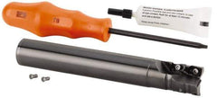 Kennametal - 19.99mm Cut Diam, 22mm Max Depth of Cut, 3/4" Shank Diam, 129.31mm OAL, Indexable Square Shoulder Helical End Mill - GOMT 1003.., JOMT 1003.. Inserts, Cylindrical Shank, 0° Lead Angle, Through Coolant, Series KDMR - USA Tool & Supply