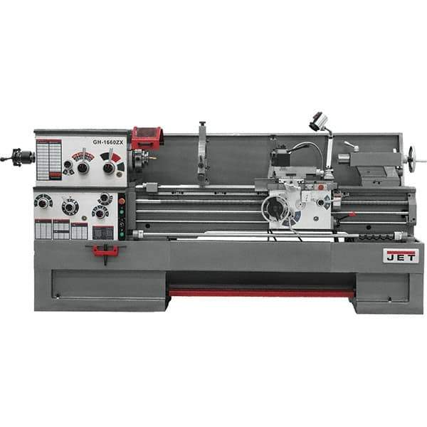 Jet - 16" Swing, 60" Between Centers, 230 Volt, Triple Phase Engine Lathe - 7MT Taper, 7-1/2 hp, 25 to 1,800 RPM, 3-1/8" Bore Diam, 40" Deep x 48" High x 116-1/2" Long - USA Tool & Supply