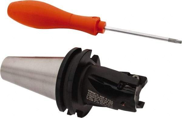 Kennametal - 1-1/2" Cut Diam, 18mm Max Depth of Cut, 141.28mm OAL, Indexable Square Shoulder End Mill - EC18.., EP18.. Inserts, CAT 40 Taper Shank, 0° Lead Angle, Through Coolant - USA Tool & Supply