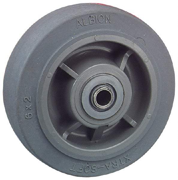 Albion - 5 Inch Diameter x 2 Inch Wide, Solid Rubber Caster Wheel - 375 Lb. Capacity, 2-3/16 Inch Hub Length, 1/2 Inch Axle Diameter, Roller Bearing - USA Tool & Supply