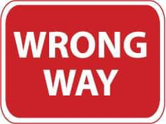 NMC - "Wrong Way", 24" Wide x 18" High, Aluminum Traffic Control Signs - 0.08" Thick, White on Red, Engineer Grade Reflectivity, Rectangle, Post Mount - USA Tool & Supply