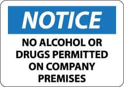 NMC - "Notice - No Alcohol or Drugs Permitted on Company Premises", 14" Long x 20" Wide, Rigid Plastic Safety Sign - Rectangle, 0.05" Thick, Use for Security & Admittance - USA Tool & Supply