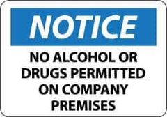 NMC - "Notice - No Alcohol or Drugs Permitted on Company Premises", 20" Long x 28" Wide, Aluminum Safety Sign - Rectangle, 0.04" Thick, Use for Security & Admittance - USA Tool & Supply