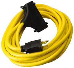 Southwire - 25', 12/3 Gauge/Conductors, Yellow Outdoor Extension Cord - 1 Receptacle, 15 Amps, 125 VAC, UL SJTW, NEMA 5-15P, 5-15R - USA Tool & Supply