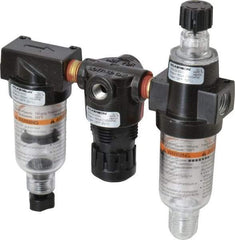 Wilkerson - 1/4" NPT Port Miniature 3 Piece Filter-Regulator-Lubricator FRL Unit - Polycarbonate Bowl, 20 SCFM, 150 Max psi, 5.98" High, Manual Drain - USA Tool & Supply