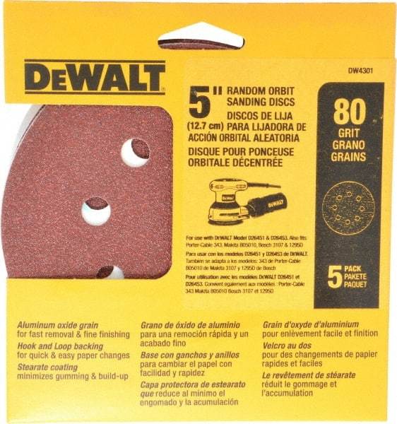 DeWALT - 80 Grit, Hook & Loop Disc - Medium Grade, Coated - USA Tool & Supply