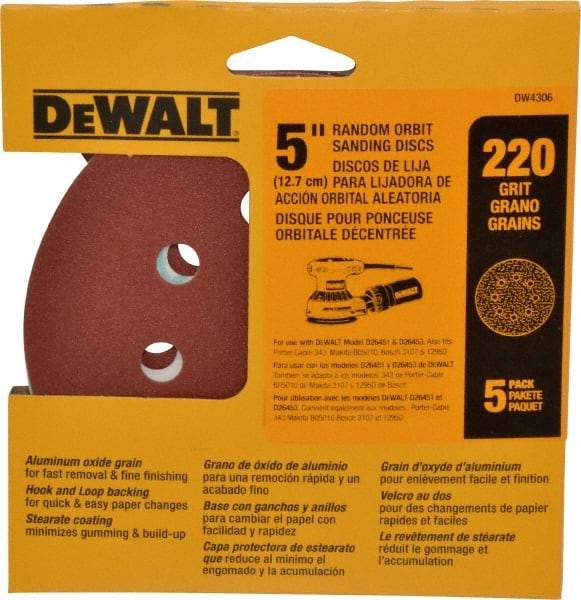 DeWALT - 220 Grit, Hook & Loop Disc - Very Fine, Coated - USA Tool & Supply