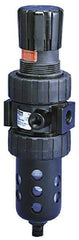 Parker - 1/4" NPT Port Intermediate 1 Piece Filter/Regulator FRL Unit - Metal Bowl, 46 SCFM, 250 Max psi, 10.38" High, Manual Drain - USA Tool & Supply