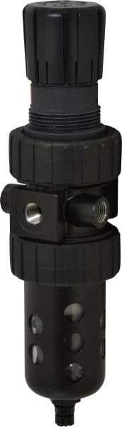Parker - 1/4" NPT Port Intermediate 1 Piece Filter/Regulator FRL Unit - Polycarbonate Bowl, 46 SCFM, 150 Max psi, 10.38" High, Manual Drain - USA Tool & Supply