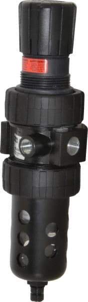 Parker - 3/8" NPT Port Intermediate 1 Piece Filter/Regulator FRL Unit - Polycarbonate Bowl, 55 SCFM, 150 Max psi, 10.38" High, Manual Drain - USA Tool & Supply