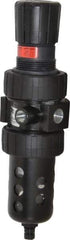 Parker - 3/8" NPT Port Intermediate 1 Piece Filter/Regulator FRL Unit - Polycarbonate Bowl, 55 SCFM, 150 Max psi, 10.38" High, Manual Drain - USA Tool & Supply