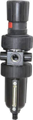 Parker - 3/8" NPT Port Intermediate 1 Piece Filter/Regulator FRL Unit - Metal Bowl, 55 SCFM, 250 Max psi, 10.38" High, Manual Drain - USA Tool & Supply