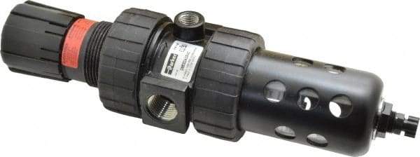 Parker - 1/2" NPT Port Intermediate 1 Piece Filter/Regulator FRL Unit - Polycarbonate Bowl, 61 SCFM, 150 Max psi, 10.38" High, Manual Drain - USA Tool & Supply