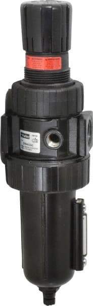 Parker - 3/4" NPT Port Standard 1 Piece Filter/Regulator FRL Unit - Metal Bowl, 90 SCFM, 250 Max psi, 11.76" High, Manual Drain - USA Tool & Supply