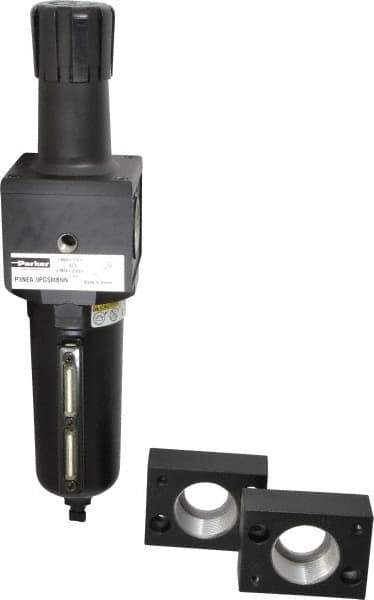 Parker - 1-1/2" NPT Port Heavy Duty 1 Piece Filter/Regulator FRL Unit - Metal Bowl, 250 SCFM, 250 Max psi, 15.95" High, Manual Drain - USA Tool & Supply