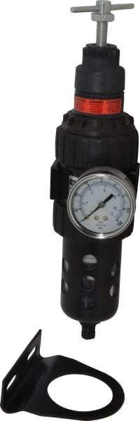 Parker - 3/8" NPT Port Intermediate 1 Piece Filter/Regulator FRL Unit - Polycarbonate Bowl, 55 SCFM, 150 Max psi, 10.38" High, Manual Drain - USA Tool & Supply