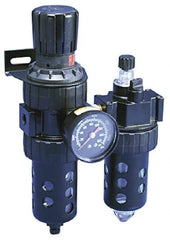 Parker - 1/2" NPT Port Standard 2 Piece Filter/Regulator-Lubricator FRL Unit - Polycarbonate Bowl, 90 SCFM, 150 Max psi, 11.76" High, Manual Drain - USA Tool & Supply