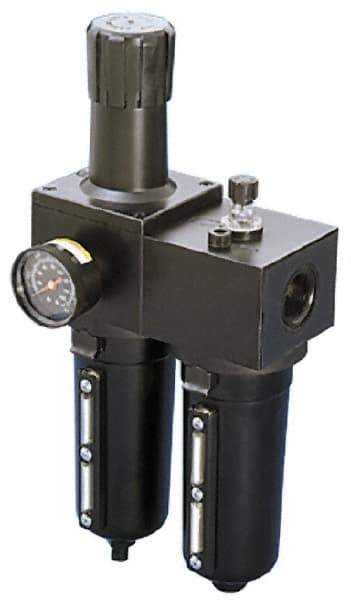 Parker - 3/4" NPT Port Heavy Duty 2 Piece Filter/Regulator-Lubricator FRL Unit - Metal Bowl, 240 SCFM, 250 Max psi, 15.95" High, Manual Drain - USA Tool & Supply