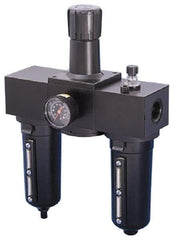 Parker - 1" NPT Port Heavy Duty 3 Piece Filter-Regulator-Lubricator FRL Unit - Metal Bowl, 250 SCFM, 250 Max psi, 15.95" High, Manual Drain - USA Tool & Supply