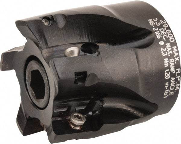 Kennametal - 5 Inserts, 1-1/2" Cut Diam, 3/4" Arbor Diam, 14.48mm Max Depth of Cut, Indexable Square-Shoulder Face Mill - 0/90° Lead Angle, 40mm High, EC14.., EP14.. Insert Compatibility, Through Coolant, Series Mill 1-14 - USA Tool & Supply