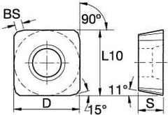 Kennametal - SPCW43 Grade KCK15 Carbide Milling Insert - TiN/TiCN/Al2O3 Finish, 3/16" Thick, 1/2" Inscribed Circle - USA Tool & Supply