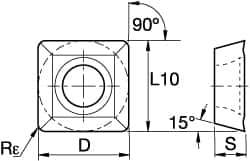 Kennametal - SDMT324 Grade KC725M Carbide Milling Insert - TiN/TiCN/TiN Finish, 0.1252" Thick, 0.3752" Inscribed Circle, 1.6mm Corner Radius - USA Tool & Supply