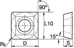 Kennametal - SDMT324 Grade KC725M Carbide Milling Insert - TiN/TiCN/TiN Finish, 0.1252" Thick, 0.3752" Inscribed Circle, 1.6mm Corner Radius - USA Tool & Supply