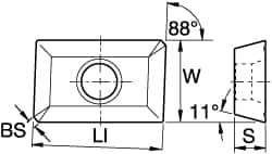 Kennametal - XPMT253 Grade KC725M Carbide Milling Insert - TiN/TiCN/TiN Finish, 3/16" Thick, 1/4" Inscribed Circle - USA Tool & Supply