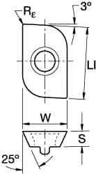 Kennametal - LFEW2526 LN Grade KC725M Carbide Milling Insert - TiN/TiCN/TiN Finish, 0.1299" Thick, 2.4mm Corner Radius - USA Tool & Supply