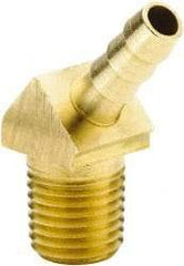 Parker - 1/4 NPTF Thread Hose Barb x Male NPT 45° Elbow - 1/4" ID Hose, Brass - USA Tool & Supply