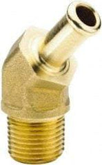 Parker - 3/8 NPT Thread Hose Barb x Male NPT 45° Elbow - 3/8" ID Hose x 0.45" OD Hose, Brass - USA Tool & Supply