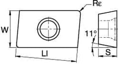 Kennametal - APFX1604 Grade KCK15 Carbide Milling Insert - TiN/TiCN/Al2O3 Finish, 3/16" Thick, 0.8mm Corner Radius - USA Tool & Supply