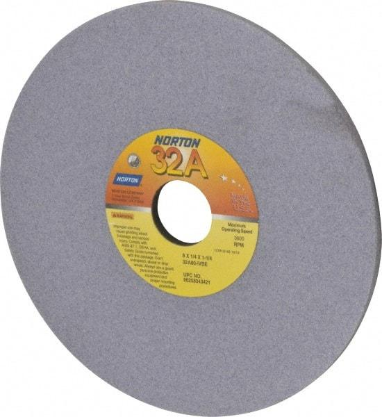 Norton - 8" Diam x 1-1/4" Hole x 1/4" Thick, I Hardness, 80 Grit Surface Grinding Wheel - Aluminum Oxide, Type 1, Medium Grade, 3,600 Max RPM, Vitrified Bond, No Recess - USA Tool & Supply