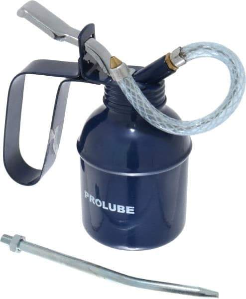 PRO-LUBE - 200 mL Capcity, 6" Long Flexible Spout, Lever-Type Oiler - Brass Pump, Steel Body, Powder Coated - USA Tool & Supply