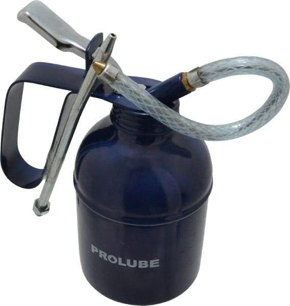 PRO-LUBE - 400 mL Capcity, 7" Long Flexible Spout, Lever-Type Oiler - Brass Pump, Steel Body, Powder Coated - USA Tool & Supply