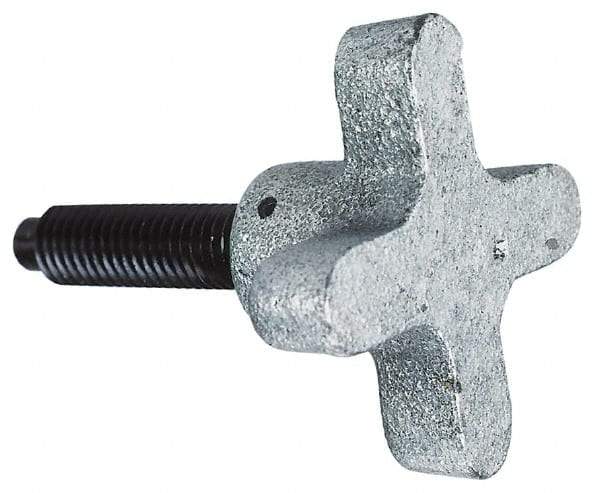 Morton Machine Works - M10x1.50 Lobed Shoulder Dog Point Tip Grade C-12L14 Steel Thumb Screw - 73mm OAL, 51mm Head Diam x 22mm Head Height, Black Oxide Finish - USA Tool & Supply