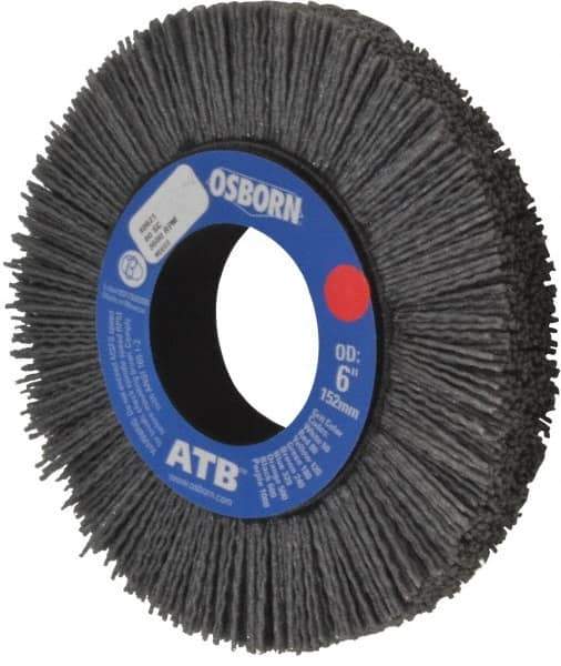 Osborn - 6" OD, 2" Arbor Hole, Crimped Nylon Wheel Brush - 1" Face Width, 1-1/4" Trim Length, 0.04" Filament Diam, 3,600 RPM - USA Tool & Supply