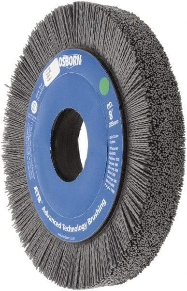 Osborn - 8" OD, 2" Arbor Hole, Crimped Nylon Wheel Brush - 1" Face Width, 1-1/4" Trim Length, 0.035" Filament Diam, 3,600 RPM - USA Tool & Supply