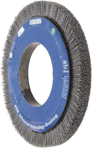 Osborn - 12" OD, 5-1/4" Arbor Hole, Crimped Nylon Wheel Brush - 1" Face Width, 1-1/4" Trim Length, 0.035" Filament Diam, 1,800 RPM - USA Tool & Supply